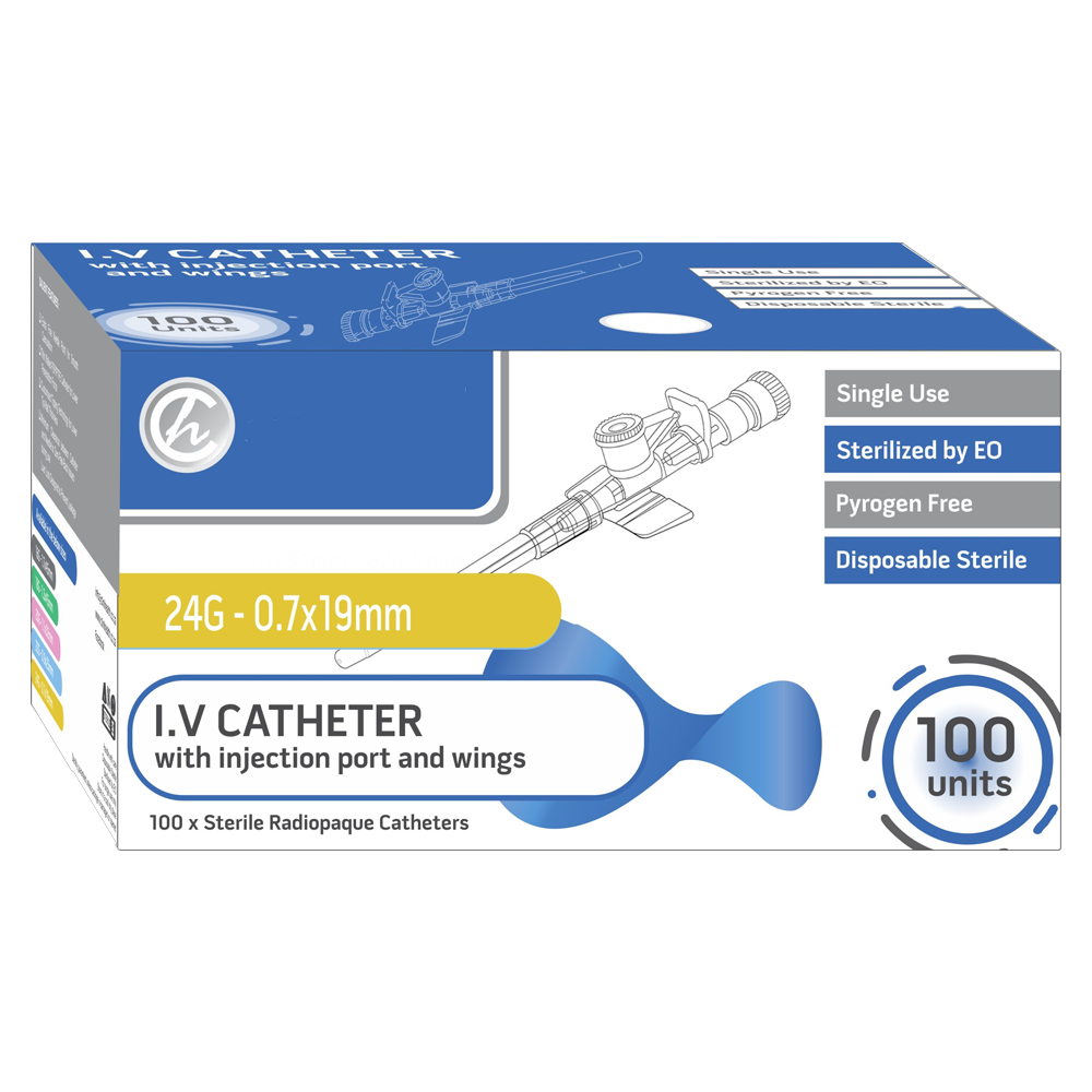 IV Catheter 24G with Injection port and wings – 100s