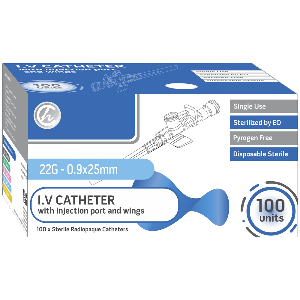IV Catheter 22G with Injection port and wings – 100s