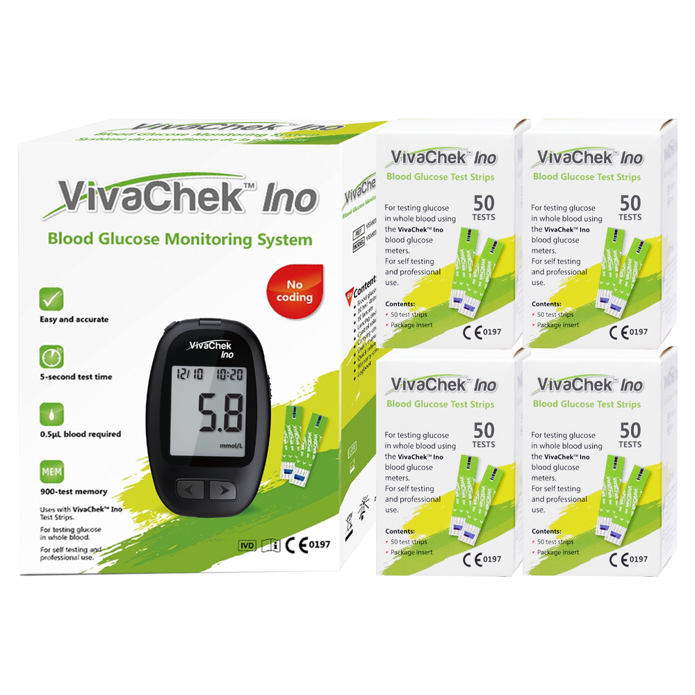 Vivachek Ino Meter + 4 X 50s Glucose Tests Strips