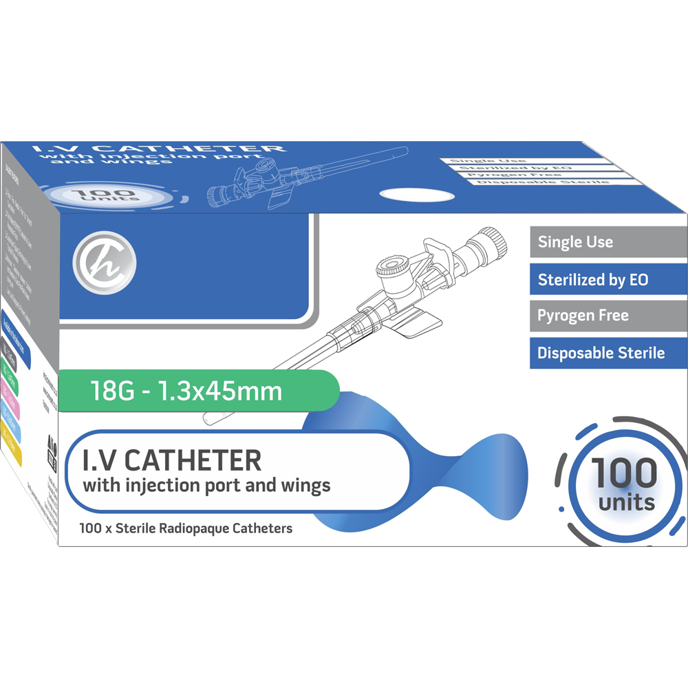 IV Catheter 18G with Injection port and wings – 100s