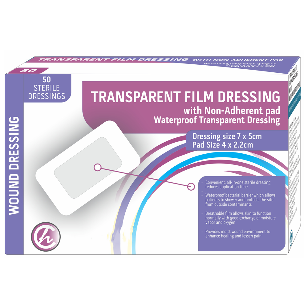 Dressing Transparent Film with Non Adherent Pad – 7x5cm 50S