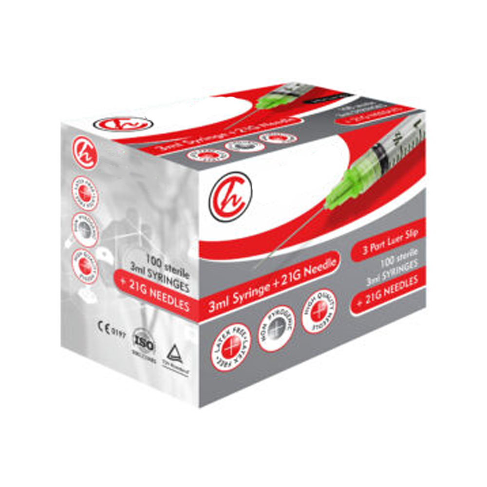 Syringe 3ml plus 21g needle – 100s