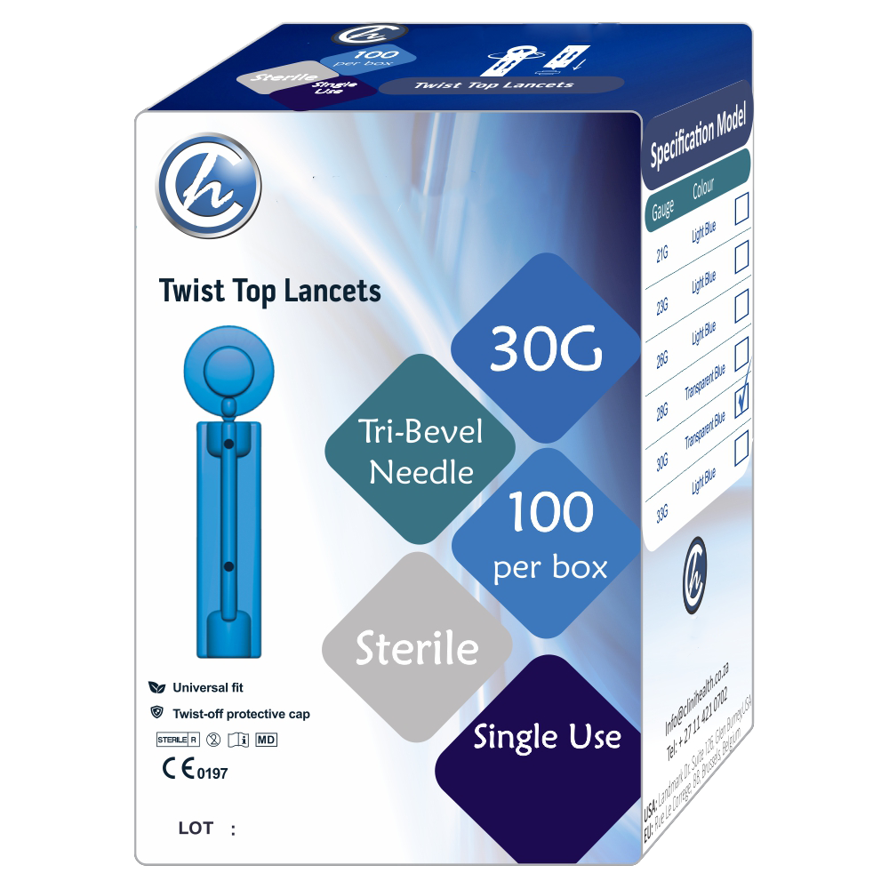Twist Top Lancet 30g – Transparent Blue