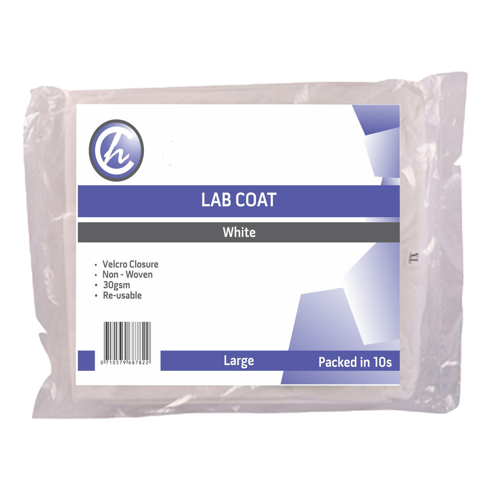 Lab Coat – Non Woven Pack of 10 White Velcro 30gsm – Large