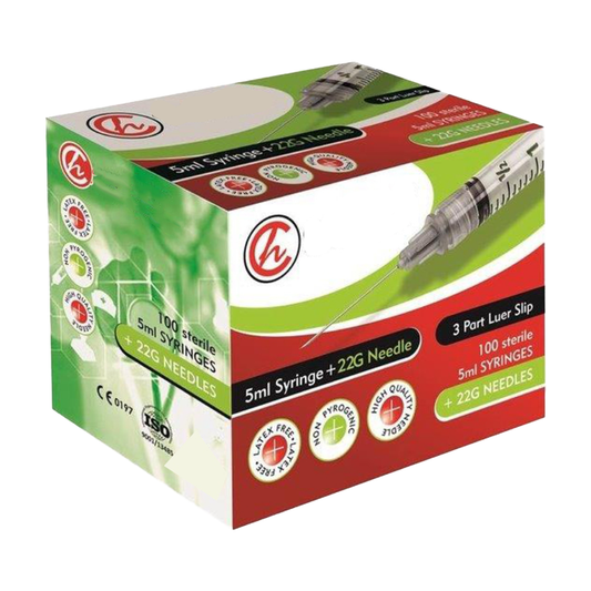Syringe 5ml plus 22g needle pack of 100s