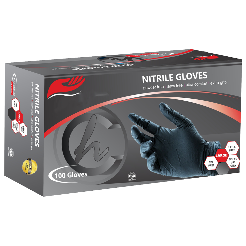 Gloves Black Nitrile Powder Free 100s Large