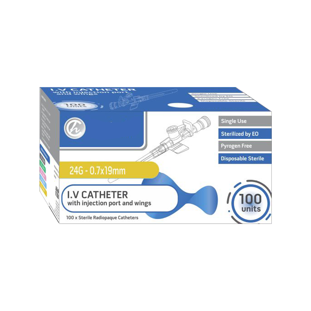 IV Catheter 24G with Injection port and wings – 100s